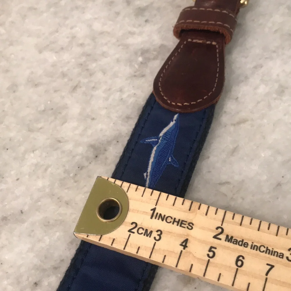 J Bailey Shark Belt Boys 24 Canvas Leather Blue Preppy Golf Tennis School Church